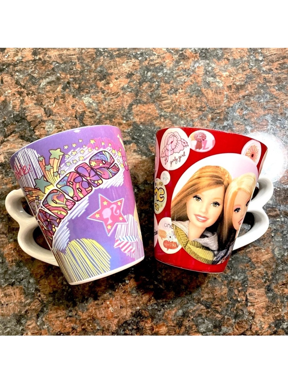 Y2K Set of Two (2) Rare Vintage Barbie Hot Cocoa Coffee Mugs Collectible